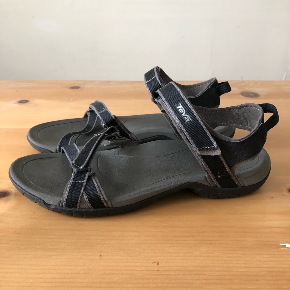 Black and Gray Teva Sandals